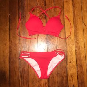 Shade & Shore Red Ribbed Bikini SIZE 32B/SMALL